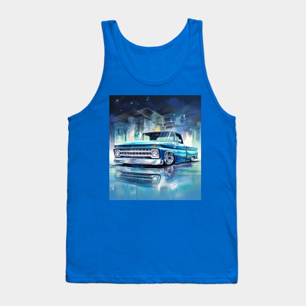 Blue water color C-10 lowrider truck Tank Top by Spearhead Ink